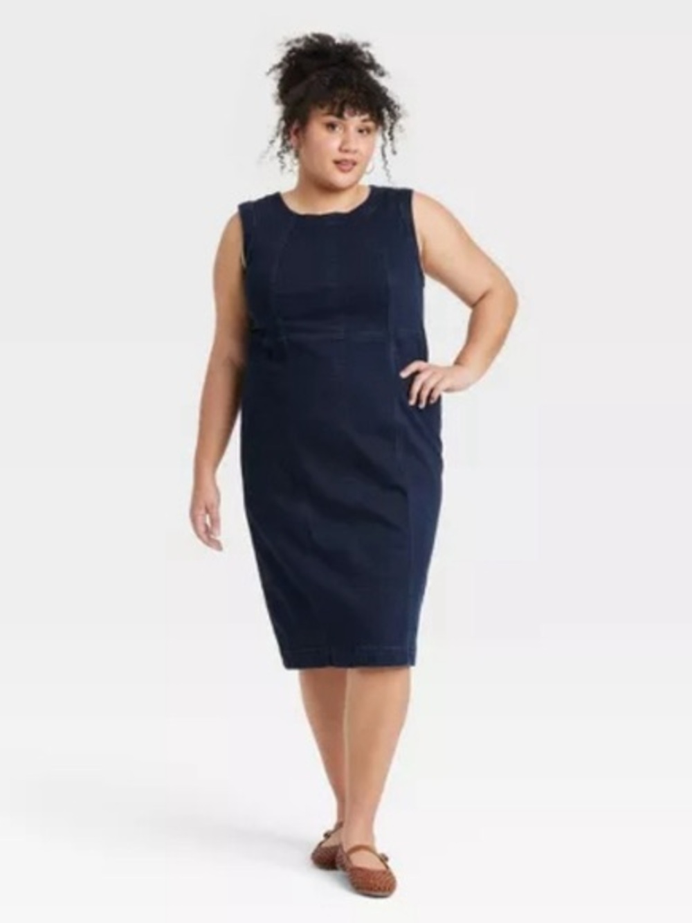 Ava & Viv Navy Denim Midi Sheath Dress